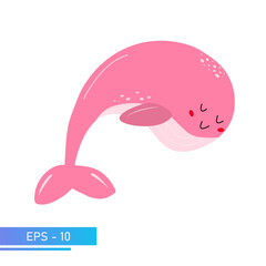 A kind pink whale in delicate pink colors, with light spots on the body. Proud and sweet. Vector illustration.