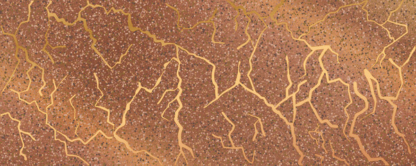 Imitation of marble texture. Golden veins cracks in japanese kintsugi technique.