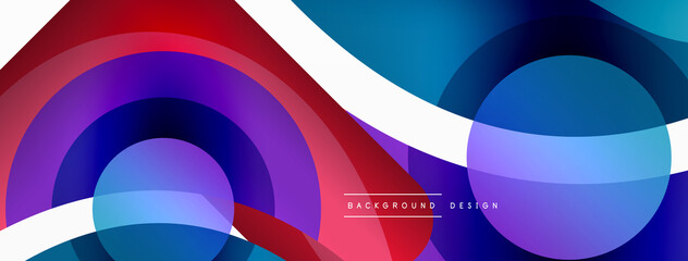 Obraz premium Abstract background with color geometric shapes. Beautiful minimal backdrop with round shapes circles and lines. Geometrical design. Vector illustration