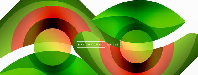 Abstract background with color geometric shapes. Beautiful minimal backdrop with round shapes circles and lines. Geometrical design. Vector illustration