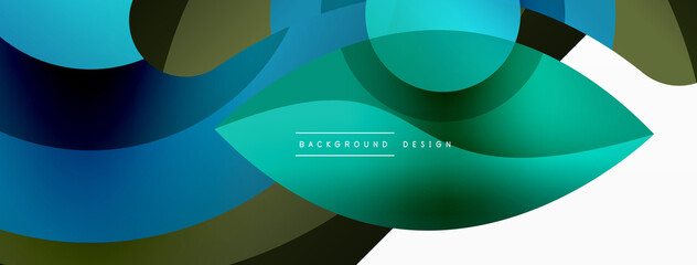 Obraz premium Abstract background with color geometric shapes. Beautiful minimal backdrop with round shapes circles and lines. Geometrical design. Vector illustration