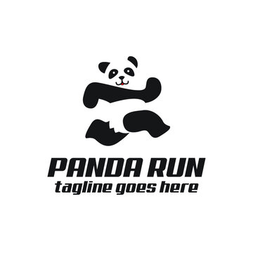 Panda run cartoon logo mascot