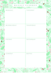 Fototapeta premium Cute Green Weekly Planner with Forest Pattern