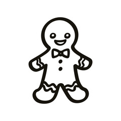 Gingerbread man with bow tie outline doodle clipart