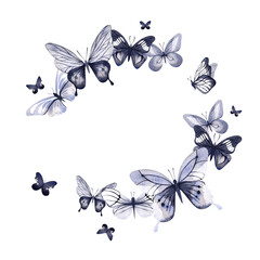 Butterflies. Ready-made watercolor illustration for the design of cards, flyers. Circular composition.