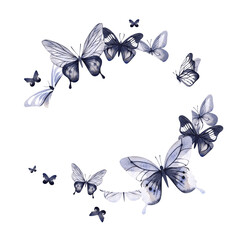 Fototapeta premium Butterflies. Ready-made watercolor illustration for the design of cards, flyers. Circular composition.