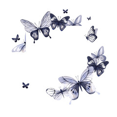 Obraz na płótnie Canvas Butterflies. Ready-made watercolor illustration for the design of cards, flyers. Square format.