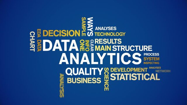 4k Data Analytics Animated Tag Word Cloud;Text Design big data Animation typography seamless loop.