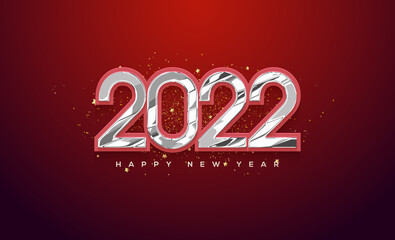 2022 happy new year with glossy glass effect