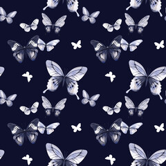 A pattern of watercolor butterflies. Seamless. Watercolor. A ready-made template for the design of wallpaper, textiles, background.