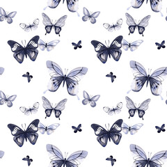 Fototapeta na wymiar A pattern of watercolor butterflies. Seamless. Watercolor. A ready-made template for the design of wallpaper, textiles, background.