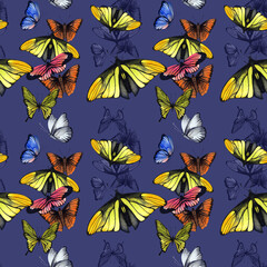 Butterfly pattern. Watercolor seamless illustration. A ready-made template for the design of wallpaper, textiles, background.