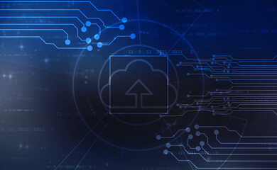 2d illustration of Cloud computing, Digital Cloud computing Concept background. Cyber technology, internet data storage, database and data server concept