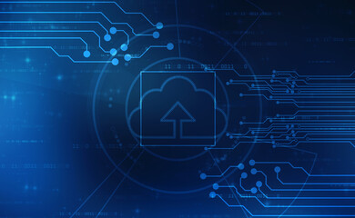 2d illustration of Cloud computing, Digital Cloud computing Concept background. Cyber technology, internet data storage, database and data server concept