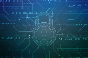 Digital Padlock on abstract technology background, Technology security concept. Modern safety digital background. Protection system, Cyber Security and safety information, personal data concept.