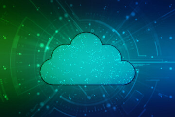 2d illustration of Cloud computing, Digital Cloud computing Concept background. Cyber technology, internet data storage, database and data server concept