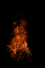 Fire flame isolate on black background. Burn flames, abstract texture. Art design for fire pattern, flame texture.