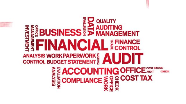 4k Financial Audit Animated Tag Word Cloud;Text Design Animation typography seamless loop.