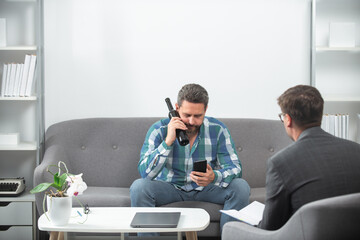 Psychologist therapy for young man, psychology. Sad drunk men, lonely and desperate in pain and emotional stress. Social service, psychology patient. People and Alcohol abuse, addiction.