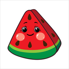 watermelon vector flat cartoon character illustration. Funny happy cute happy little icon for kids. Isolated on a white background. - 474470512