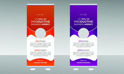 Roll up banner template Layout. Vertical roll-up template, banner stand, or flag design layout.
Abstract modern stand banner template design. Abstract, vertical, modern roll-up background.