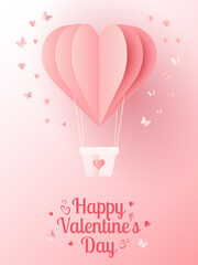 Fototapeta na wymiar Postcard, invitation to Valentines Day. Heart shaped paper balloon on a pink background. Vector