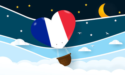Heart air balloon with Flag of France for independence day or something similar
