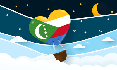 Heart air balloon with Flag of Comoros for independence day or something similar
