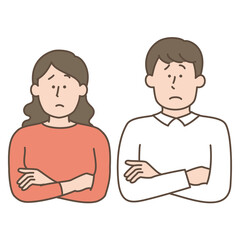 悩むカップル　シンプルかわいいイラスト
