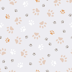Cute cat paw prints seamless pattern