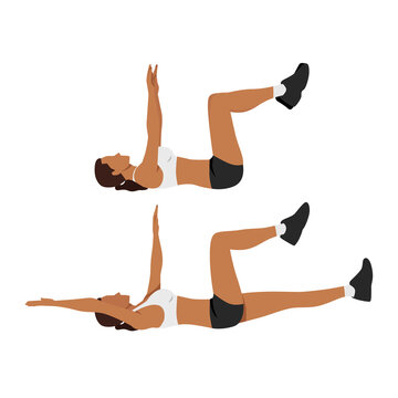 Woman doing dead bug exercise. Abdominals exercise. Flat vector illustration isolated on white background.Editable file with layers