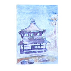 Watercolor chinese temple
