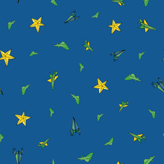 Vector blue Origami paper Small Airplane and rocket background pattern