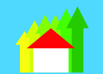 House and arrow. Property sales trend concept.