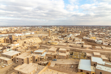 Obraz premium Panoramic view of the Ichan Kala city (or Itchan Qala is walled inner town of the city of Khiva, a UNESCO World Heritage Site), Khiva city, Uzbekistan.