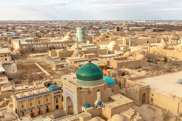 Panoramic view of the Ichan Kala city (or Itchan Qala is walled inner town of the city of Khiva, a...