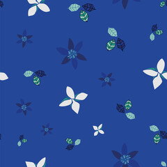 Vector blue Origami paper Flowers and leaves background pattern