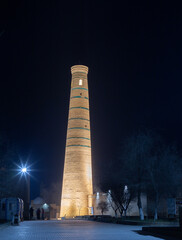 The minaret of Juma Mosque, Ichan Kala (or Itchan Qala is walled inner town of the city of Khiva, a...