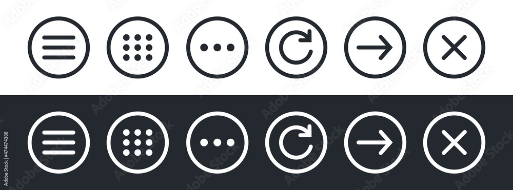 Poster set of website navigation menu icons. hamburger menu symbol. flat website menu icons with rounded an