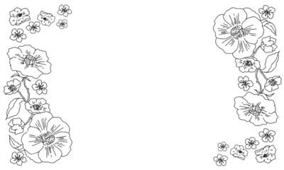 椿と梅の花のお洒落な線画フレーム