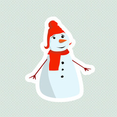 Snowman. One of the Winter, Christmas and New Year Holiday Symbol. Isolated on Light Background. Concept for Label, Card, Poster, Eco Bag and Garment.