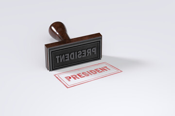 Rubber stamping that says President on White Background.