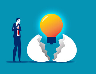 Creative new strategy born process. Egg shell cracking and light bulb birth