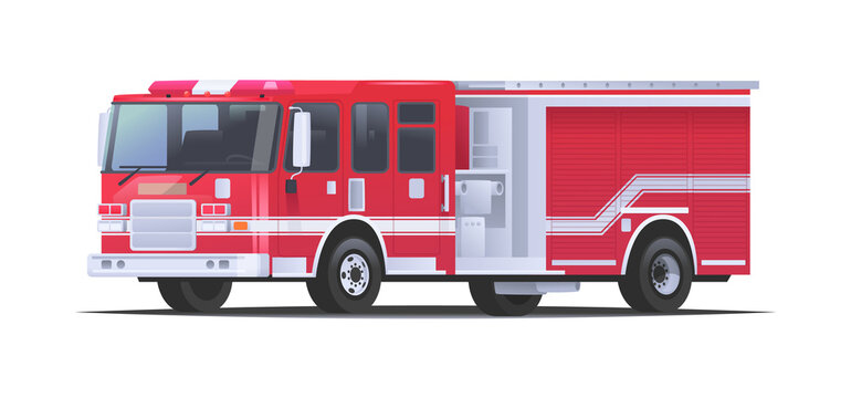 Fire engine. Red car with siren. Firefighter truck on a white background. Vector illustration