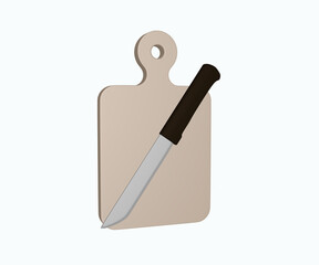 Cutting board and knife illustration 3D image isolated white background