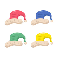 santa claus hats in flat style in four colors