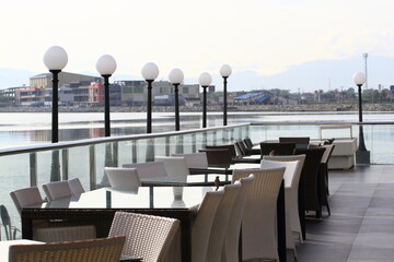 Restaurant sea terrace with panoramic view seascape