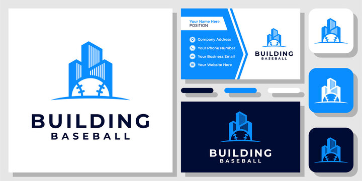 Buildings Ball Baseball Apartment Sport Field Architecture Logo Design with Business Card Template