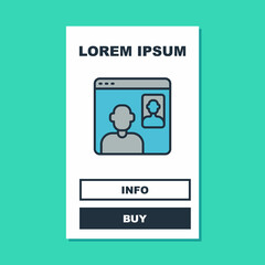 Fototapeta na wymiar Filled outline Video chat conference icon isolated on turquoise background. Online meeting work form home. Remote project management. Vector
