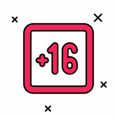 Filled outline Plus 16 movie icon isolated on white background. Adult content. Sixteen plus icon. Censored business concept. Vector